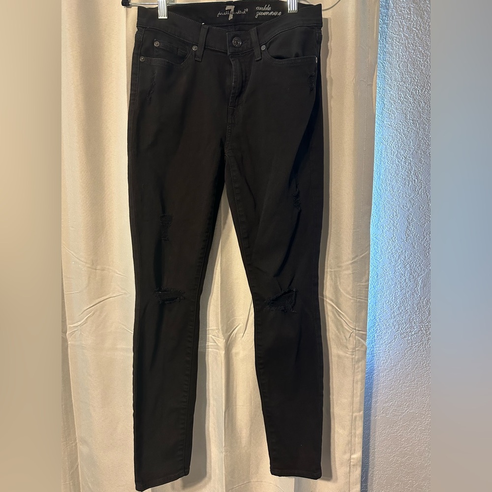 7 jeans skinny ankle size 27 black inseam 27 distressed